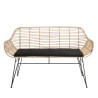 CAMILLE - 2 Seater Natural Rattan Sofa with Black Cushion
