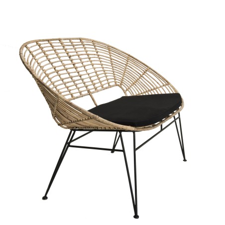 CAMILLE - NEWPORT Natural Rattan 2-Seater Sofa with Black Cushion