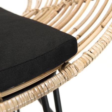 CAMILLE - NEWPORT Natural Rattan 2-Seater Sofa with Black Cushion