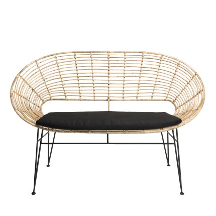 CAMILLE - NEWPORT Natural Rattan 2-Seater Sofa with Black Cushion