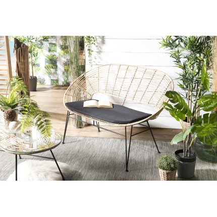 CAMILLE - NEWPORT Natural Rattan 2-Seater Sofa with Black Cushion