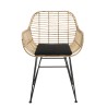 CAMILLE Natural Rattan Armchair with Black Cushion