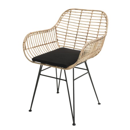 CAMILLE Natural Rattan Armchair with Black Cushion