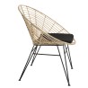 CAMILLE - MANHATTAN Natural Rattan Armchair with Black Cushion and Metal Legs