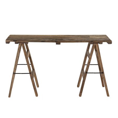 NORA - Brown Trestle Console Table 140x38cm - Vintage Brocante Style