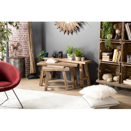 NORA - Set of 3 Nesting Benches Mahogany Wood - Vintage Style