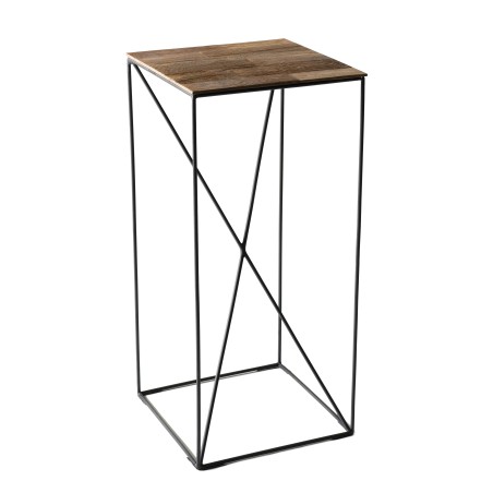 MAXENCE - Square Teak Recycled Wood Side Table 35x35cm Black Metal Leg