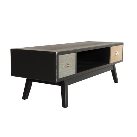 LEON Black TV Stand with 2 Brown Drawers - Pine Motifs