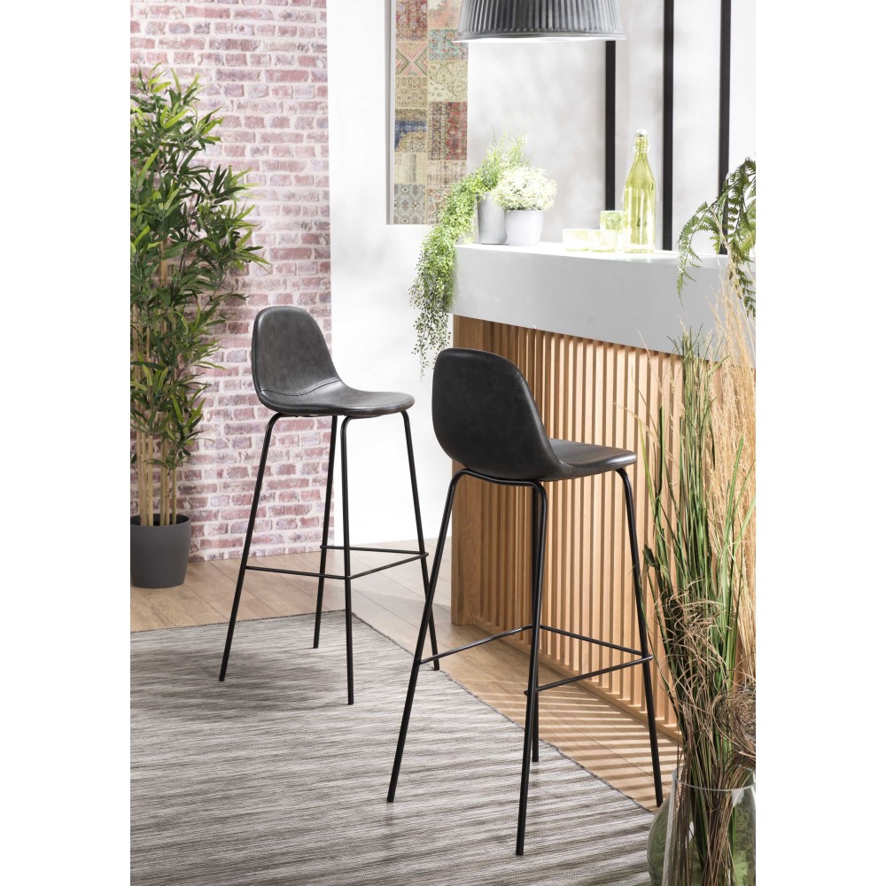 Lot de 2 tabourets de bar John noir 80cm