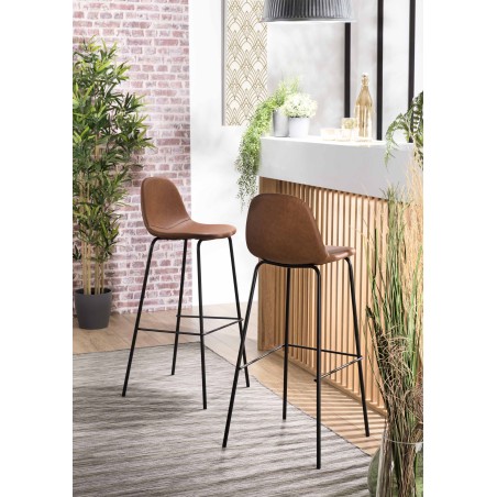 TOM - Set of 2 Brown John Bar Stools, Seat Height 80 cm