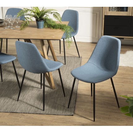 Lot de 2 chaises TOM - Tissu bleu - Pieds métal noirs