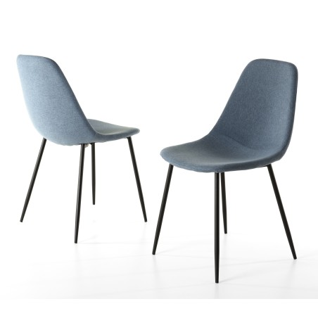 Lot de 2 chaises TOM - Tissu bleu - Pieds métal noirs