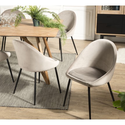 TOM - Set of 2 Beige Suede Chairs with Black Metal Legs