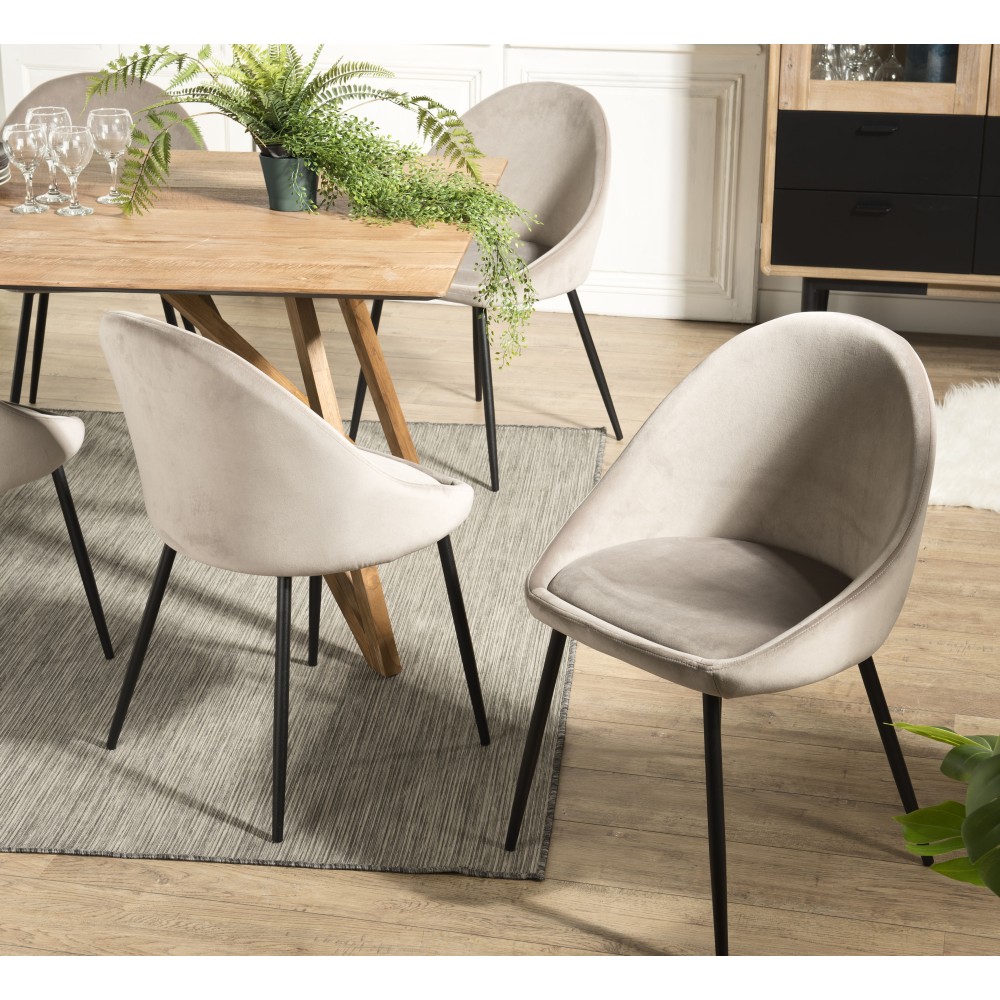 TOM - Set of 2 Beige Suede Chairs with Black Metal Legs