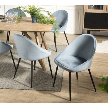 Lot 2 chaises velours bleu TOM métal noir