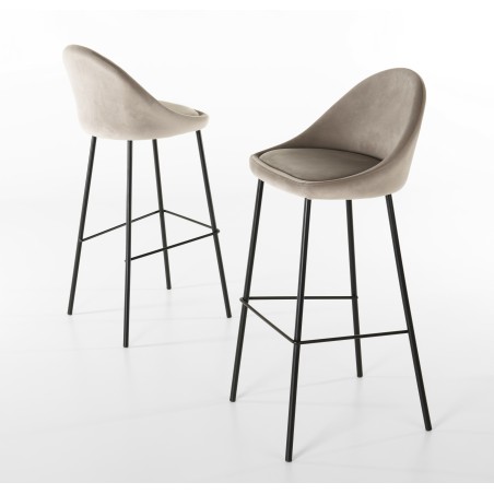 Lot 2 tabourets bar velours chamois beige