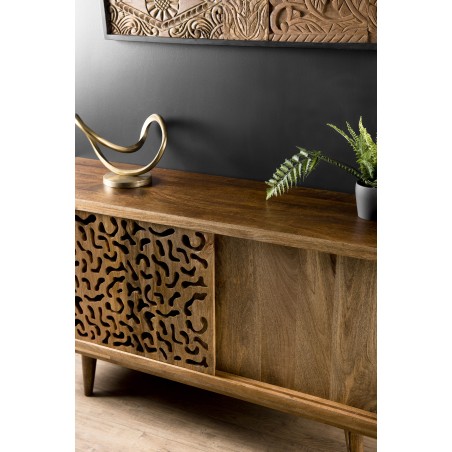 INDRA Mango Wood Sideboard 160x45cm - 2 Sliding Doors 1 Shelf