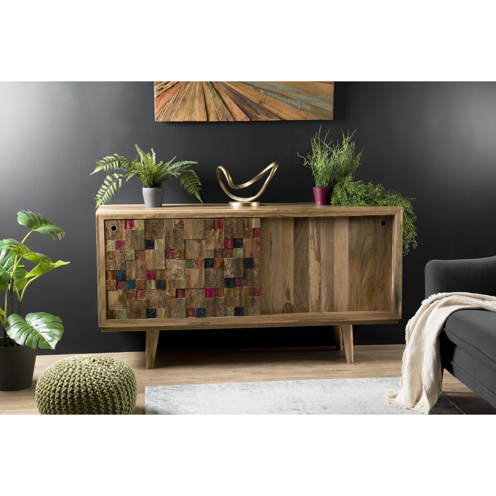 INDRA Mango Wood Sideboard 160x45cm - 2 Sliding Doors & 1 Shelf