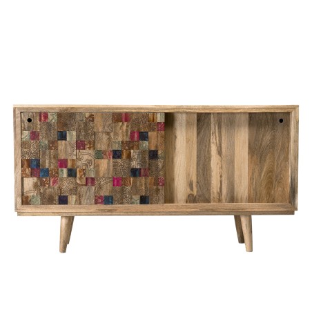 INDRA Mango Wood Sideboard 160x45cm - 2 Sliding Doors & 1 Shelf
