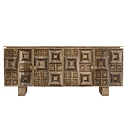 INDRA Mango Wood Sideboard 177x45cm - Black Goa Motifs
