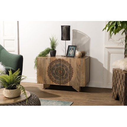 Buffet bois Manguier INDRA 83x45cm 2 portes 2 étagères