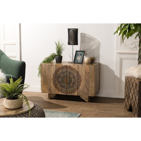 Buffet bois Manguier INDRA 83x45cm 2 portes 2 étagères