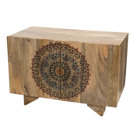 Buffet bois Manguier INDRA 83x45cm 2 portes 2 étagères