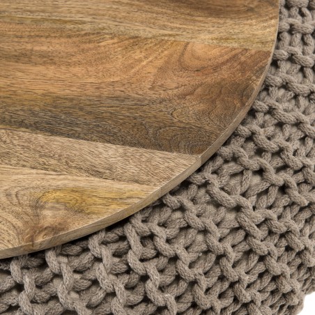 Table d'appoint ronde INDRA 80x80cm bois Manguier et coton Macassar gris