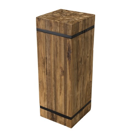 SAM - Table d'appoint carrée "L" 34x34cm bois Teck recyclé cerclée métal noir