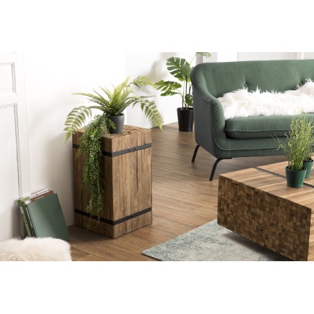 SAM - Table d'appoint carrée "M" 34x34cm bois Teck recyclé cerclée métal noir