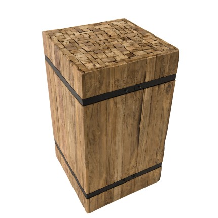 SAM - Table d'appoint carrée "M" 34x34cm bois Teck recyclé cerclée métal noir
