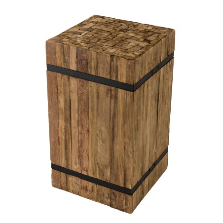 SAM - Table d'appoint carrée "M" 34x34cm bois Teck recyclé cerclée métal noir