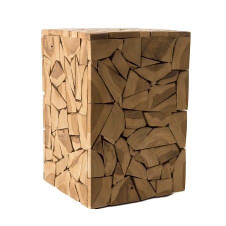 SAM - Brown Teak Wood Mosaic Side Table 30x30cm