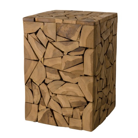 SAM - Brown Teak Wood Mosaic Side Table 30x30cm