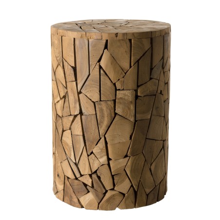 SAM - Brown Round Teak Wood Mosaic Side Table 30x30cm