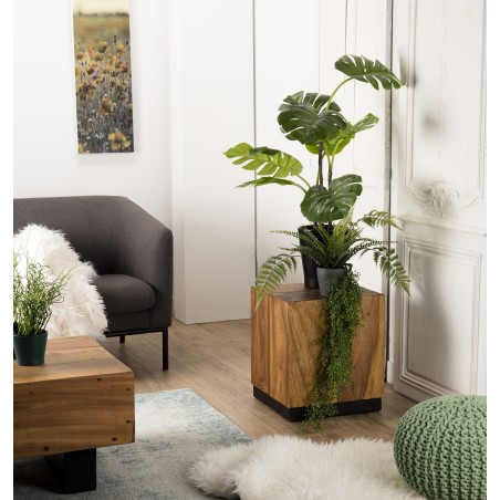 SAM Square Side Table 38x38cm Suar Wood with Black Base