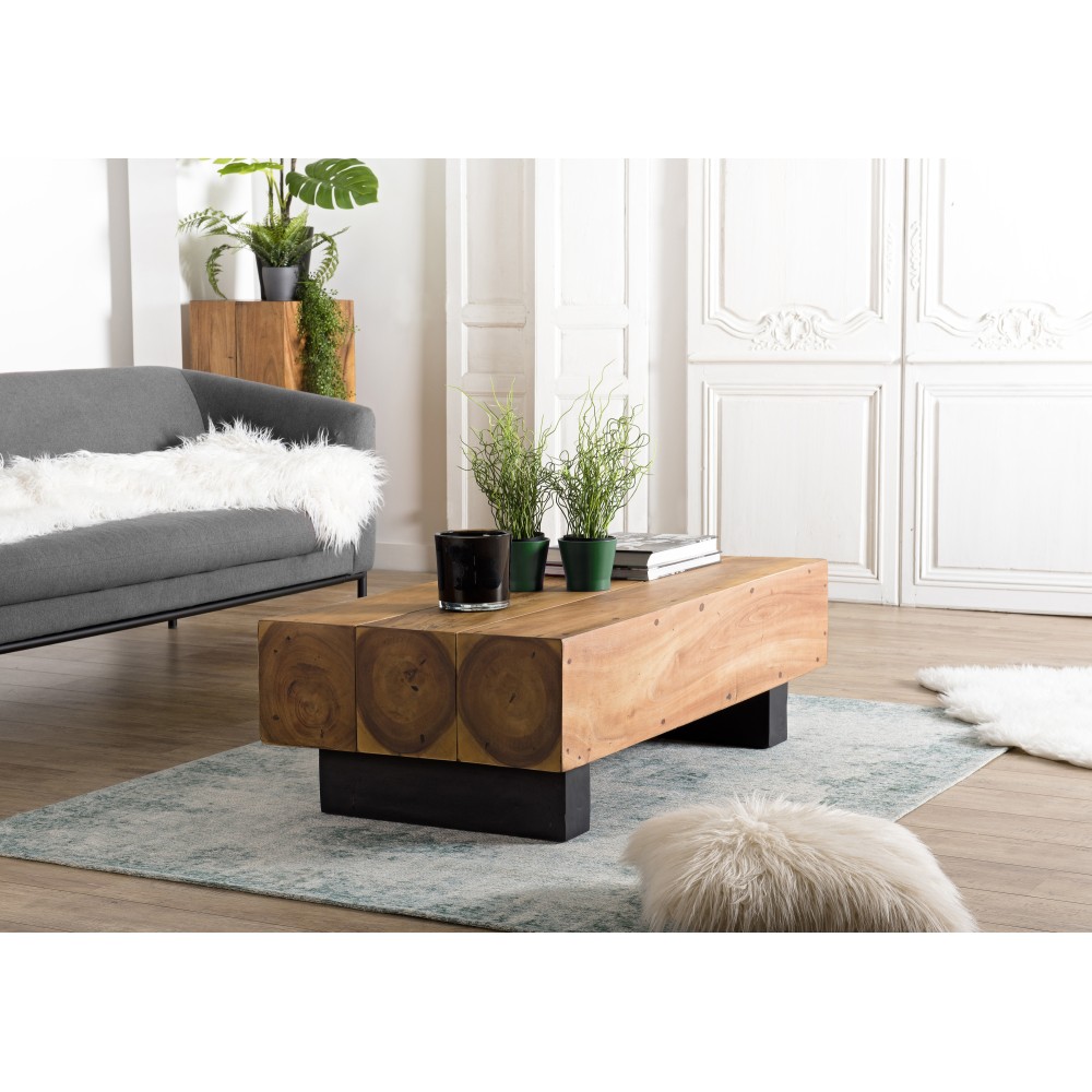 Table basse poutres SAM 120x60cm bois Suar pieds noirs Table basse poutres SAM 120x60cm bois Suar pieds noirs