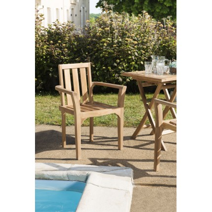 FUN - Set of 2 Stackable Teak Wood Garden Armchairs