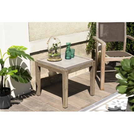 Table d'appoint de jardin HECTOR en béton et bois Acacia