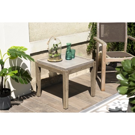 Table d'appoint de jardin HECTOR en béton et bois Acacia