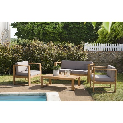 KIM Teak Wood Garden Furniture Set - Premium Solid Teak - 1 Sofa, 2 Armchairs, Coffee Table