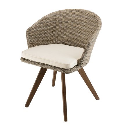 VICTOIRE Garden Chair - Natural Synthetic Rattan with Ecru Cushion