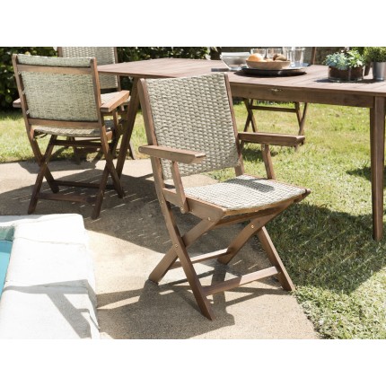 VICTOIRE - Set of 2 Folding Garden Armchairs | Acacia Wood & Rattan