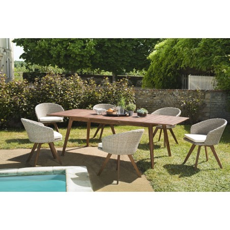 Salon de jardin VICTOIRE en bois 8/10 pers - Table extensible et fauteuils en rotin