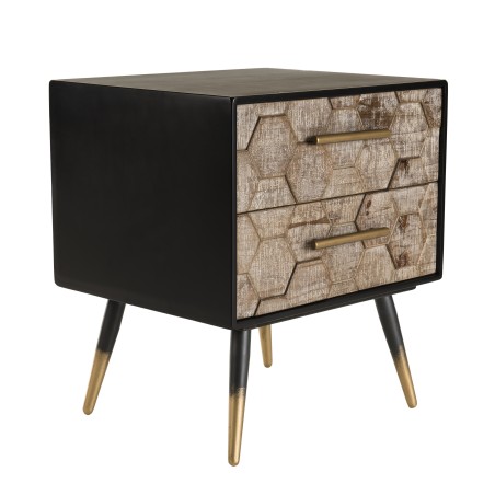 DORRIE - Black Bedside Table with 2 Drawers, Scandi-Style