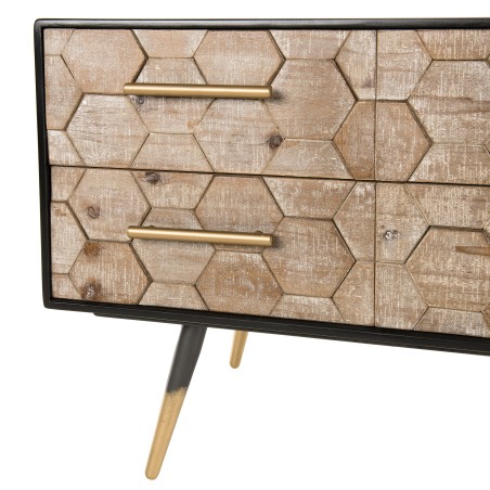 DORRIE - Black TV Stand with 6 Drawers, Scandi-Style