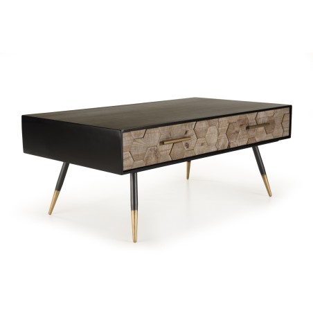 DORRIE Black Rectangular Coffee Table with 2 Drawers
