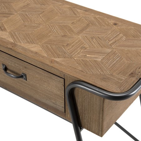 HELENA Console - 2 Drawers Natural Fir Wood Top Metal Legs