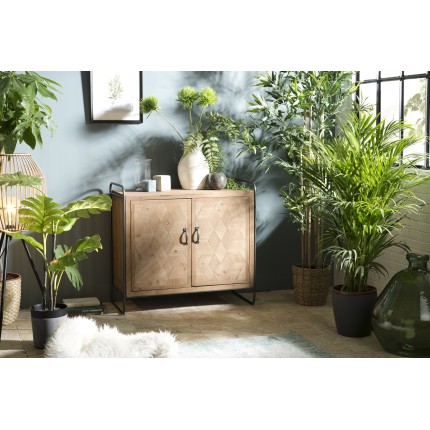 HELENA Buffet 2 Doors Fir Wood Marquetry Metal Legs