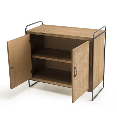 HELENA Buffet 2 Doors Fir Wood Marquetry Metal Legs